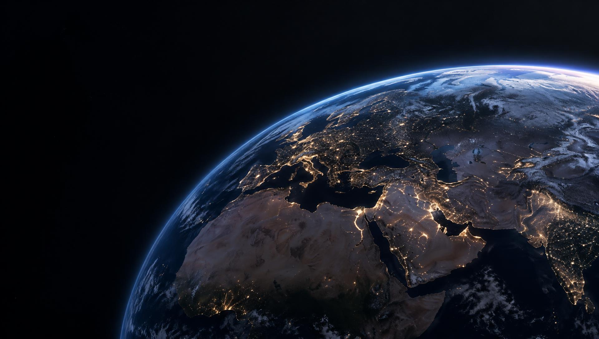 Earth seen from orbit with connected city lights